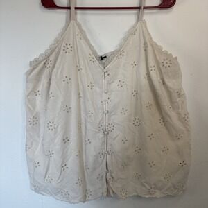 Torrid Women's Sz. 2 Embroidered Cami Tank Top Button Front Scallop Cream Summer